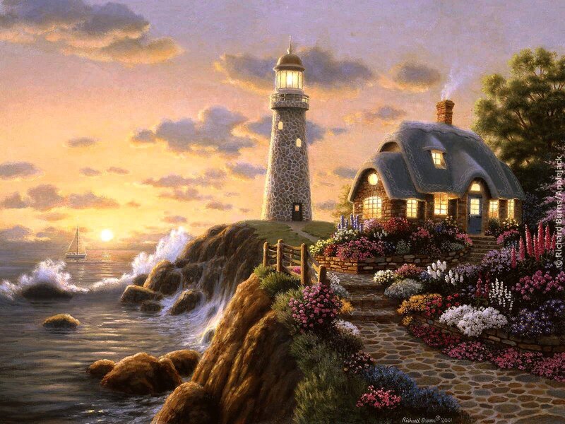 Lighthouse and Cottage — Orange, Serene