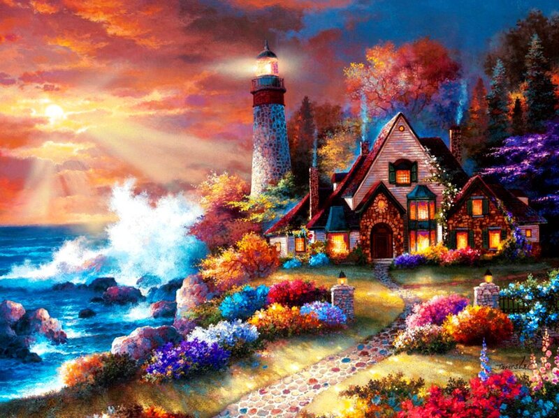 Lighthouse and Cottage — Orange