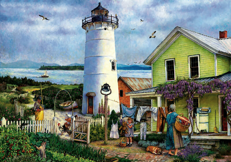 Lighthouse and Cottage — White