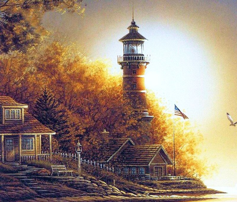 Lighthouse and Cottage — Yellow