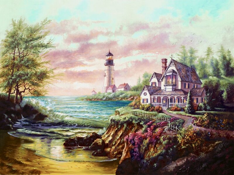 Lighthouse and House — Blue, Serene