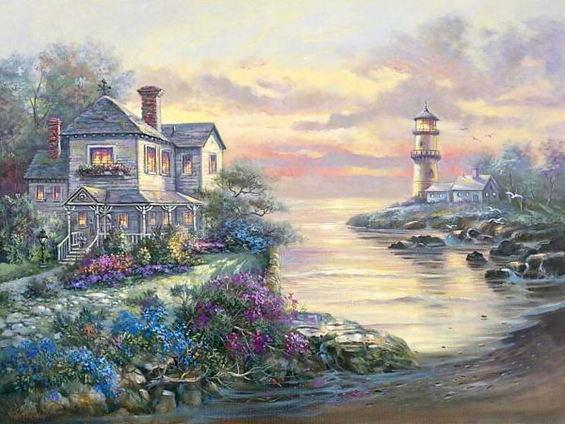 Lighthouse and House by Water