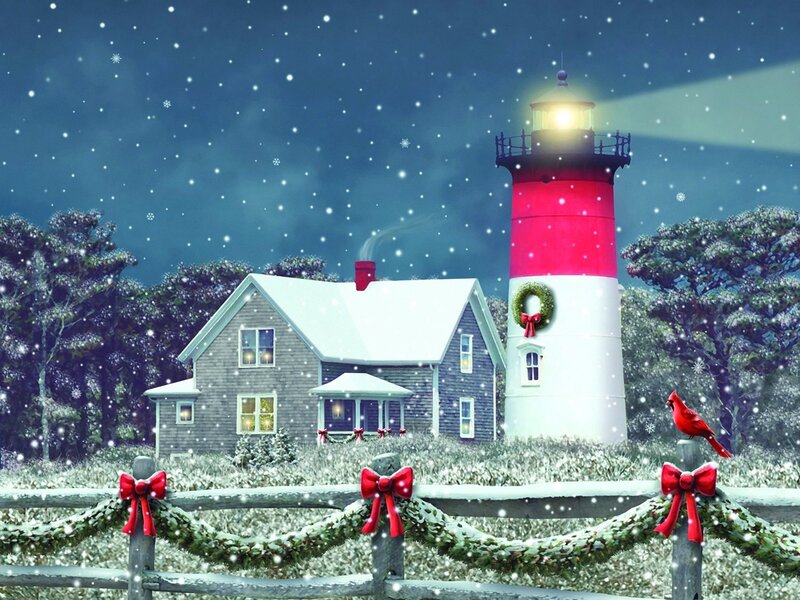 Lighthouse and House in Snow