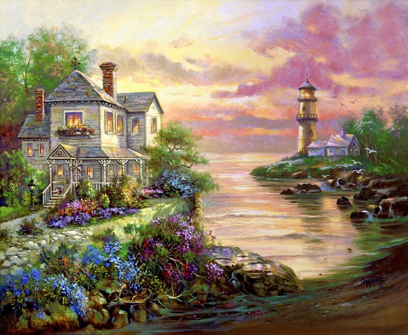 Lighthouse and House — Purple