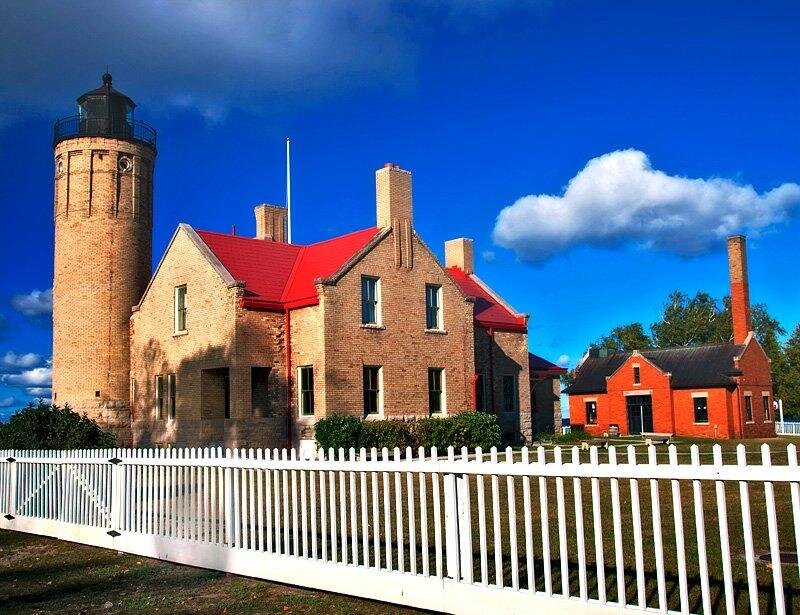 Lighthouse and Keeper's House — Blue, Dramatic, Afternoon