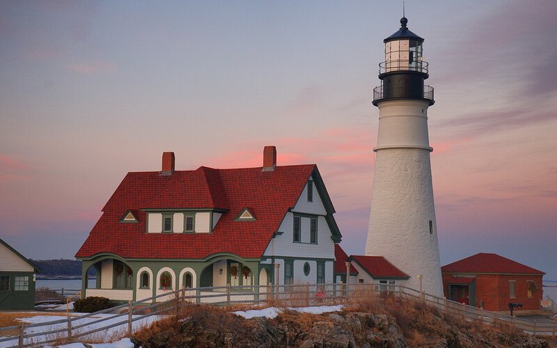 Lighthouse and Keeper's House — White, Serene, Sunset