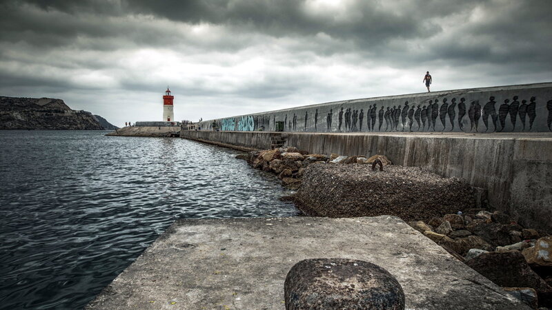 Lighthouse and Pier — Gray
