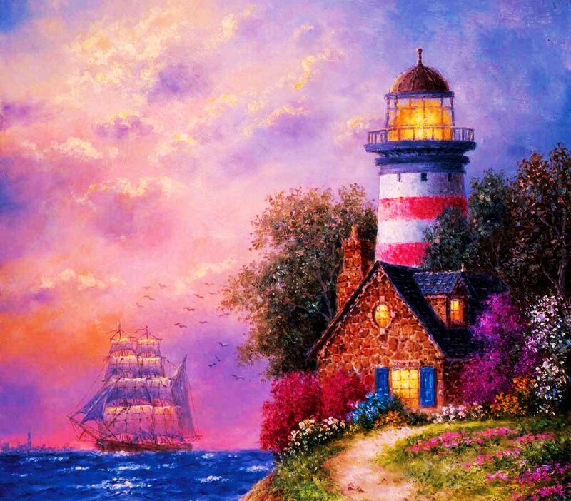 Lighthouse and Ship — Purple
