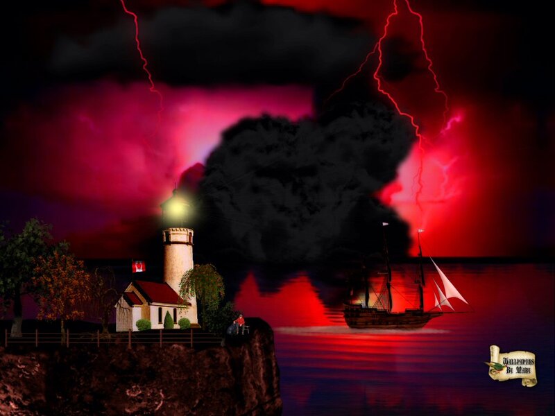 Lighthouse and Ship — Red