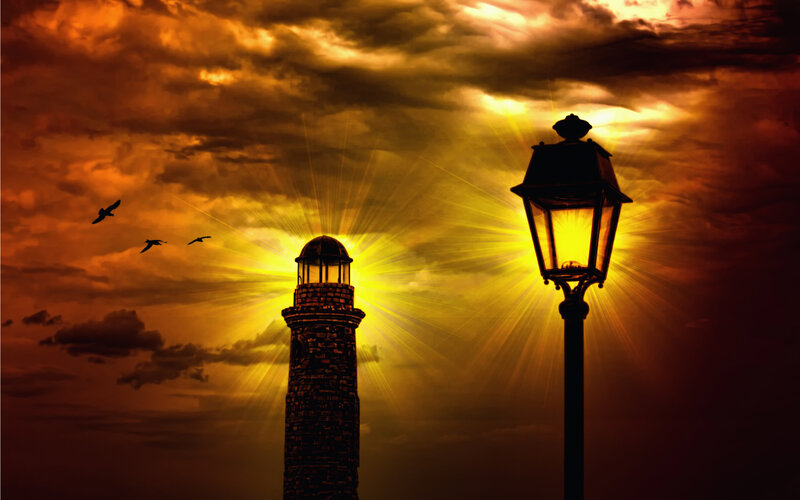 Lighthouse and Street Lamp
