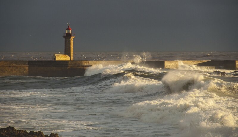 Lighthouse at a stormy coast
