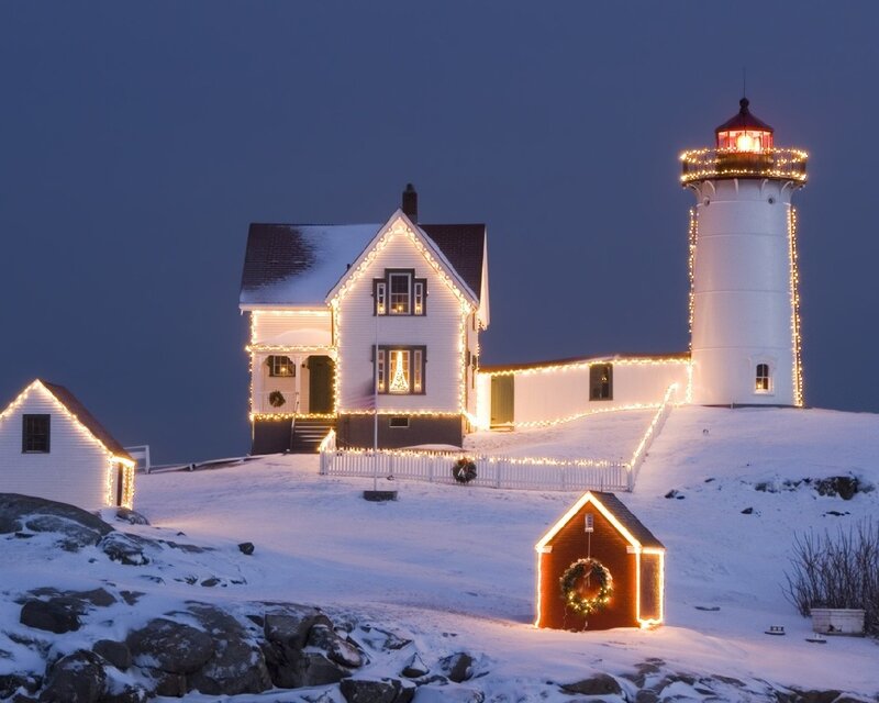 Lighthouse at Christmas in winter