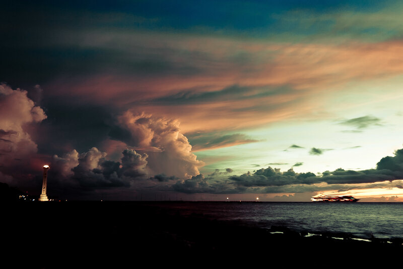 Lighthouse at dramatic sunset