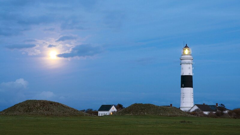 Lighthouse at Dusk — Blue, Serene, Night, Photograph