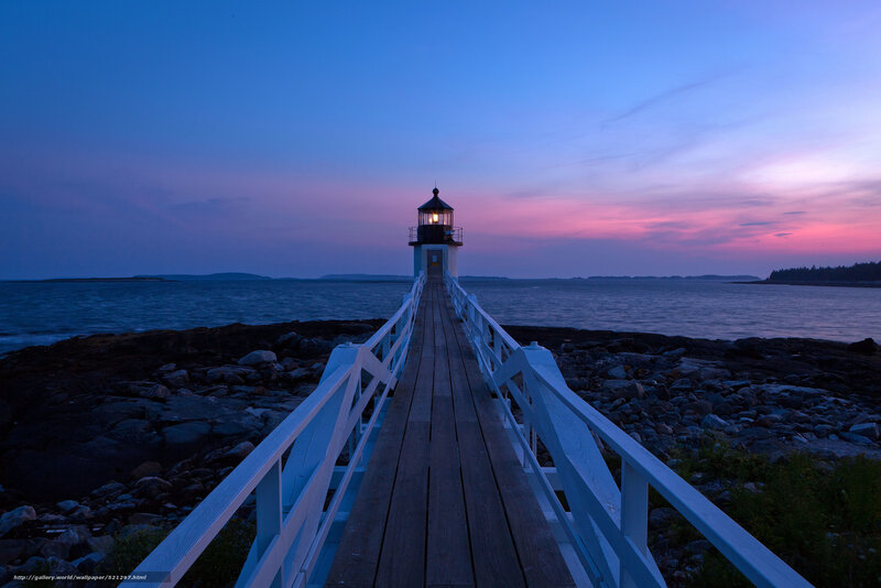 Lighthouse at Dusk — Blue, Serene, Sunset, Photograph, Pier