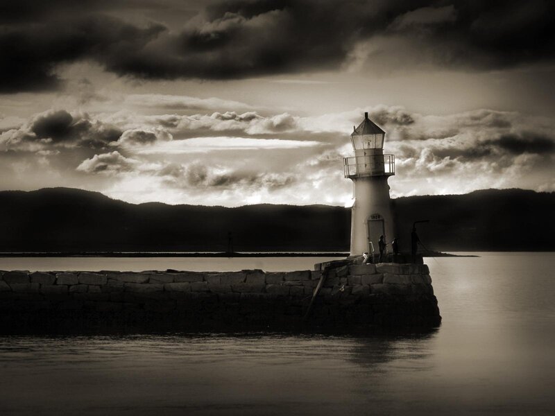 Lighthouse at dusk on a calm day