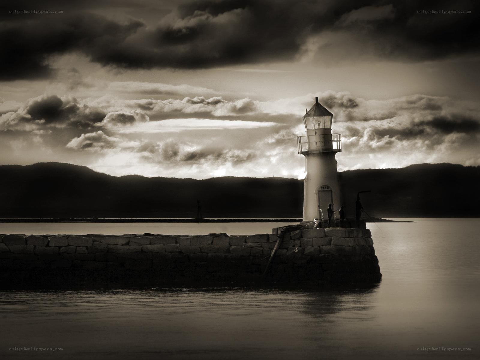 Lighthouse at dusk on a calm day