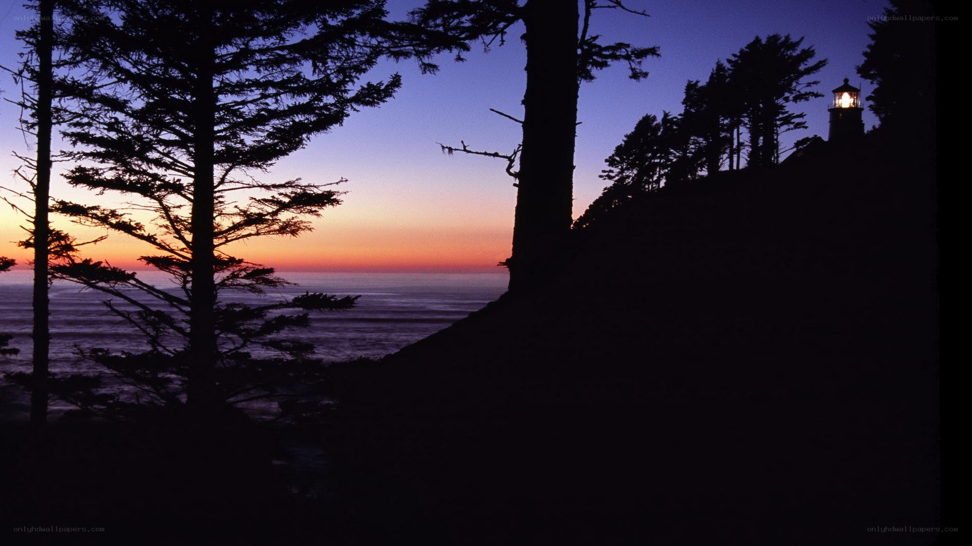 lighthouse at dusk on the coast