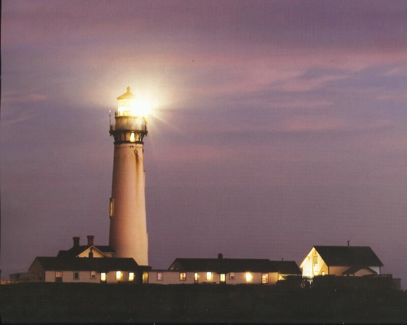 Lighthouse at Dusk — Purple, Serene, Night