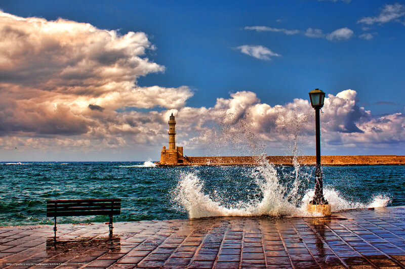 Lighthouse at Harbor Entrance — Blue, Dramatic, Afternoon