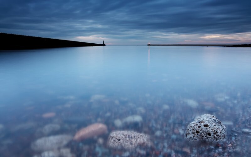 Lighthouse at Harbor Entrance — Blue