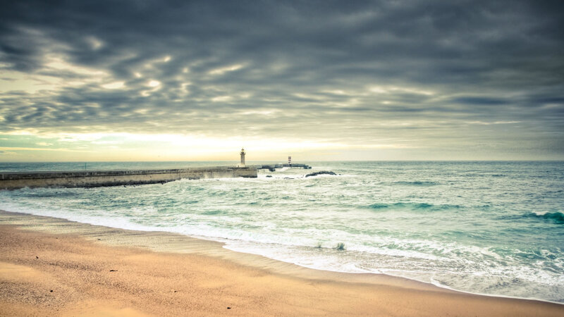 Lighthouse at Harbor Entrance — Gray