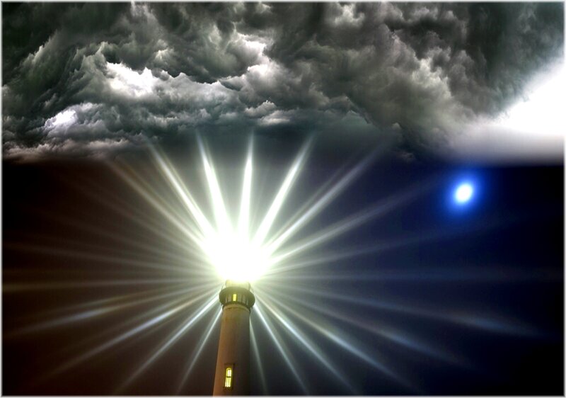 Lighthouse at Night — Black, Dramatic, Digital Art