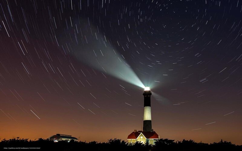 Lighthouse at Night — Black, Dramatic, Photograph, Star Trails, Building