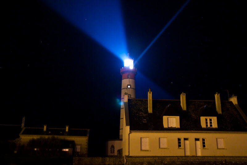 Lighthouse at Night — Blue, Dramatic, Photograph