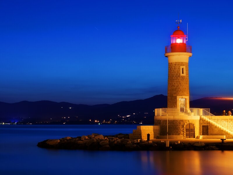 Lighthouse at Night — Blue, Serene
