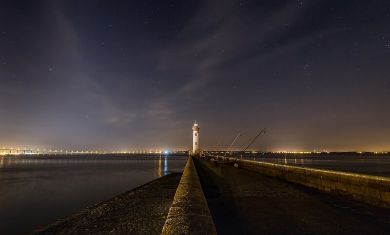 Lighthouse at Night — Dark Blue, Serene