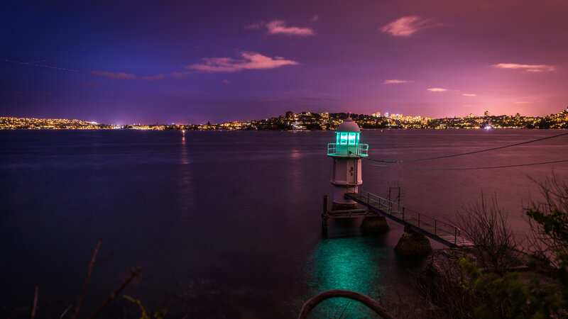 Lighthouse at Night — Purple, Serene