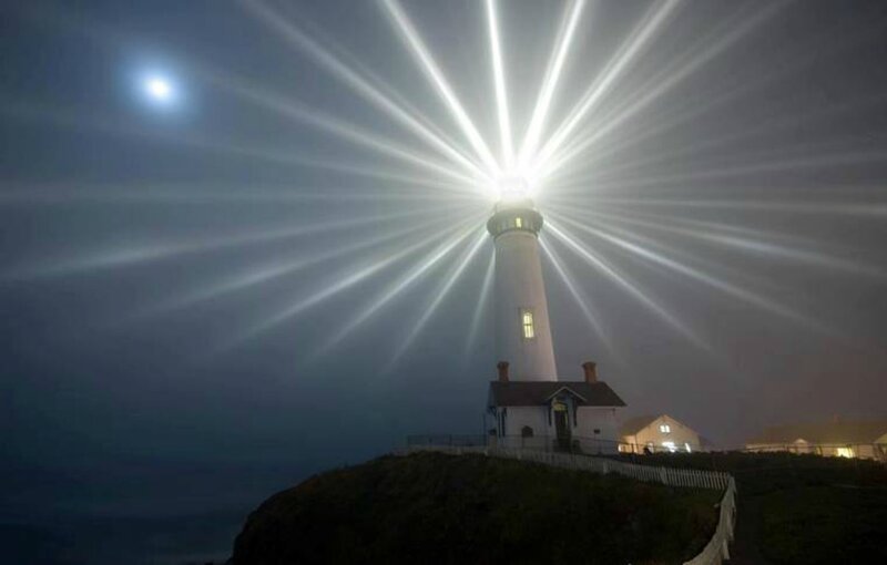 Lighthouse at Night — White, Dramatic, Photograph