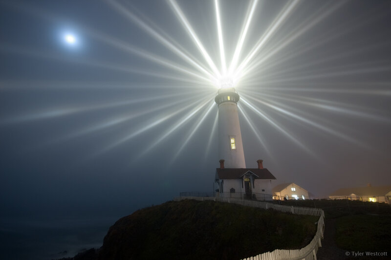 Lighthouse at Night — White, Dramatic
