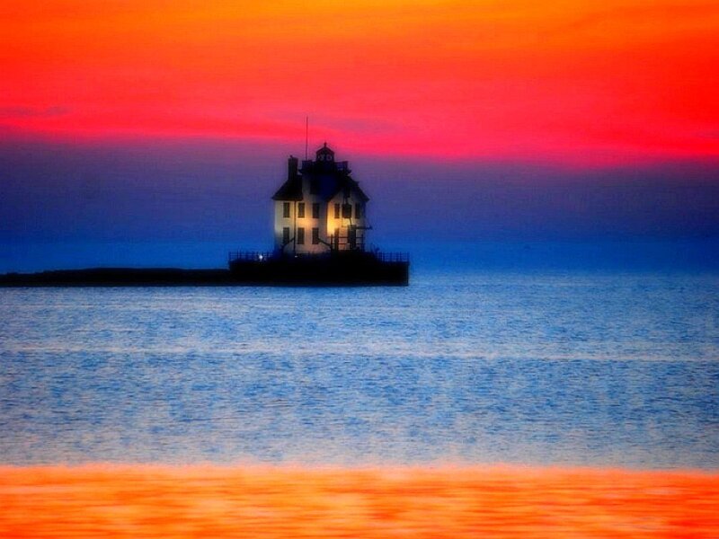 lighthouse at sunset