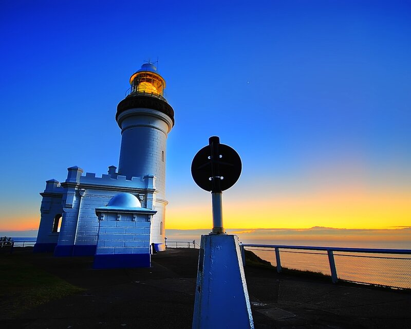 Lighthouse at Sunset — Blue, Dramatic, Photograph, Ocean, Sky
