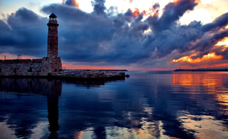 Lighthouse at Sunset — Blue, Dramatic, Photograph, Sea