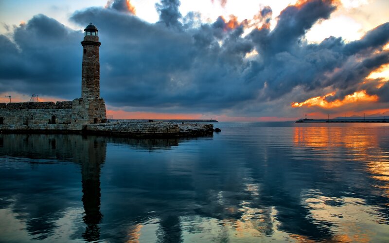 Lighthouse at Sunset — Blue, Dramatic, Photograph