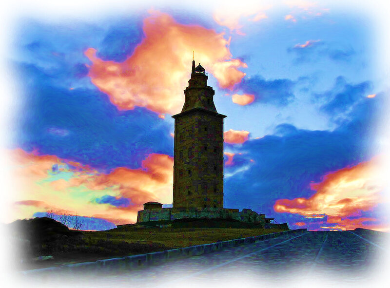 Lighthouse at Sunset — Blue, Dramatic