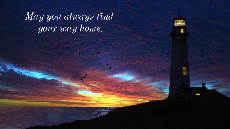Lighthouse at Sunset — Blue, Serene, Digital Art