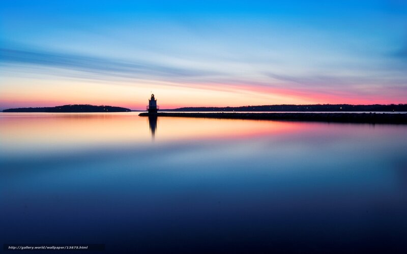 Lighthouse at Sunset — Blue, Serene, Photograph, Sky