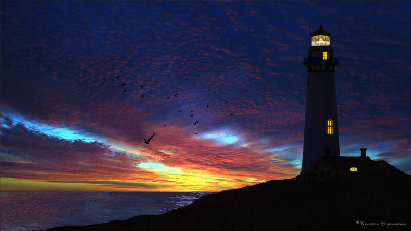 Lighthouse at Sunset — Blue