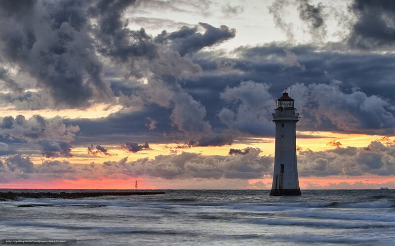 Lighthouse at Sunset — Gray, Dramatic, Photograph, Ocean