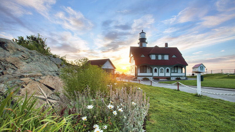 Lighthouse at Sunset — Green, Serene, Photograph
