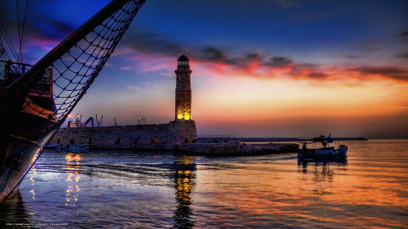 Lighthouse at Sunset — Orange, Dramatic, Photograph, Boat, Net