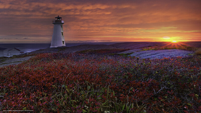Lighthouse at Sunset — Orange, Dramatic, Photograph, Ocean, Sky, Bushes