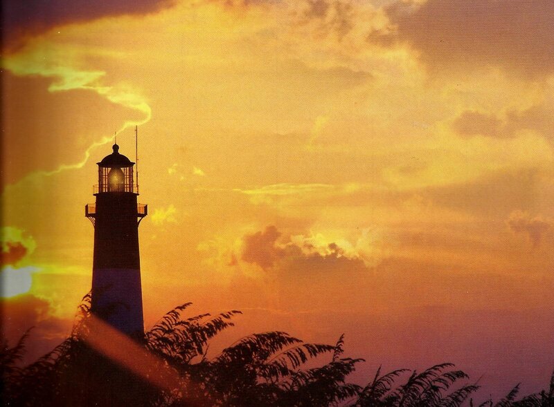 Lighthouse at Sunset — Orange, Dramatic, Photograph, Sky