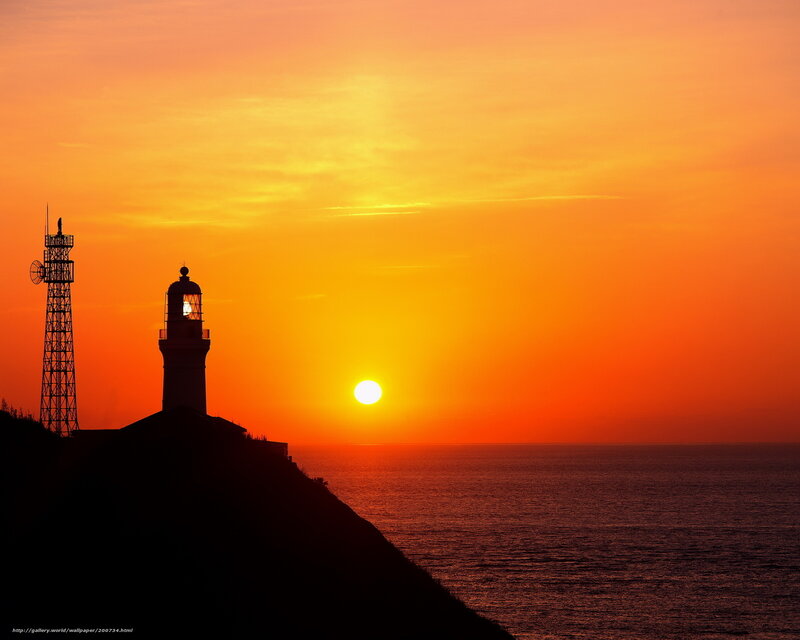 Lighthouse at Sunset — Orange, Dramatic, Photograph, Sun, Ocean, Cliff