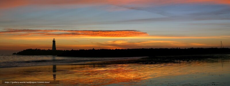Lighthouse at Sunset — Orange, Serene, Photograph, Ocean, Sky, Beach