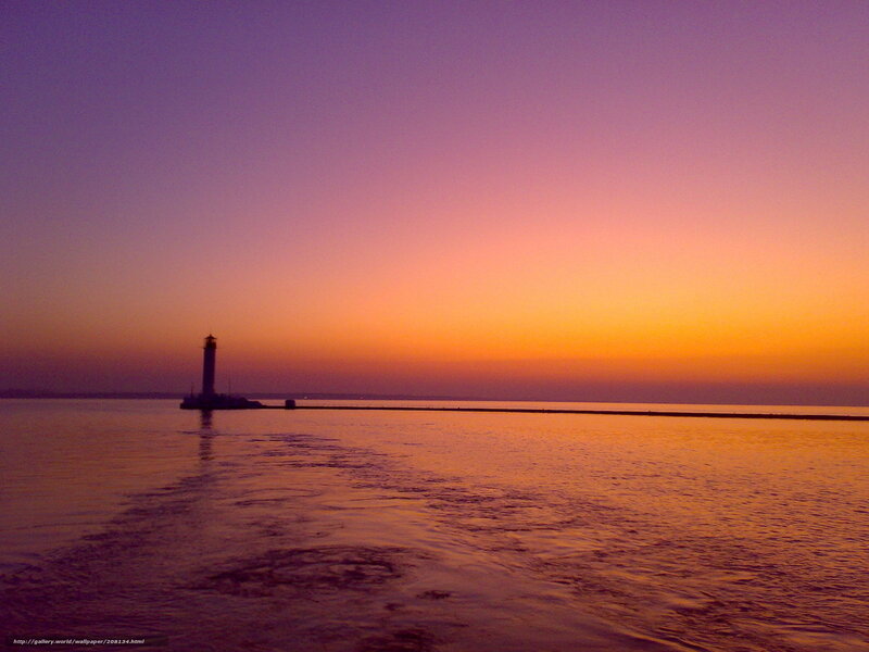 Lighthouse at Sunset — Orange, Serene, Photograph, Ocean, Sky, Pier